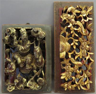 2 chinesische Reliefschnitzerei, 1. Hälfte 20. Jhdt. - Umění, starožitnosti, šperky
