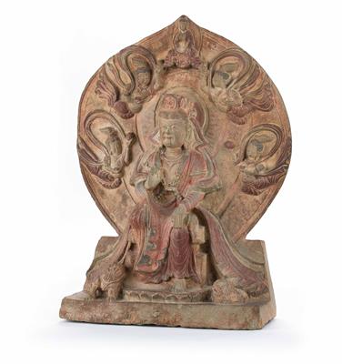 Stein-Buddha - Vitarkamudra, Schreinfigur, wohl China - Kunst, Antiquitäten und Schmuck