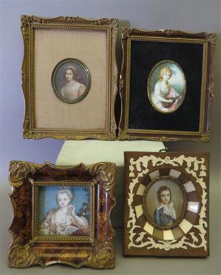 4 Damen-Miniaturbildnisse um 1900 und später - Umění, starožitnosti, šperky