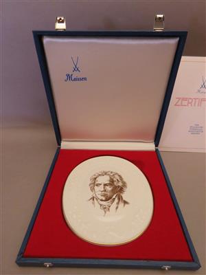 In Memoriam Ludwig van Beethoven, Meißen Porzellan-Bildnisplakette, DDR 1978 - Umění, starožitnosti, šperky