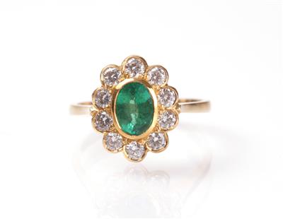 Brillant Smaragdring zus. ca.0,60 ct - Umění, starožitnosti, šperky