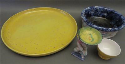 Gelbes Schälchen, blaue Schale, runde gelbe Platte, - Kunst, Antiquitäten und Schmuck