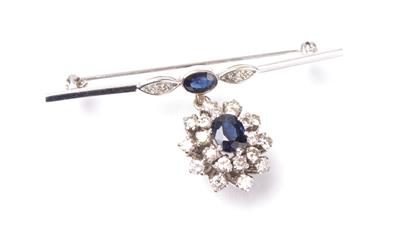 Brillant-DiamantSaphirbrosche zus. ca. 1,05 ct - Umění, starožitnosti, šperky