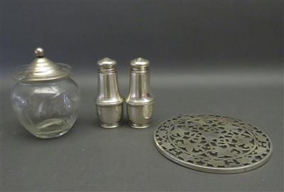 Marmeladeglas mit Silberdeckel, Glasuntersetzer - Antiques, art and jewellery