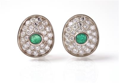 2 Brillant Smaragdohrsteckclipse zus. 5,60 ct - Jewellery, antiques and art