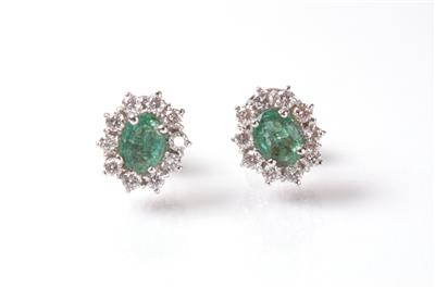 2 Brillant-Smaragdohrstecker zus. ca. 1 ct - Schmuck, Kunst und Antiquitäten