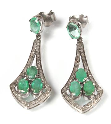 2 Diamant- Schmucksteinohrsteckgehänge zus. ca. 0,95 ct - Jewellery, antiques and art