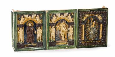 Sieben Historismus-Ofenkacheln im Renaissancestil, C. Grumm, Salzburg um 1880 - Gioielli, arte e antiquariato
