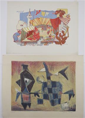 2 Grafiken (Farblithografien), 2. Hälfte 20. Jahrhundert - Schmuck, Kunst und Antiquitäten