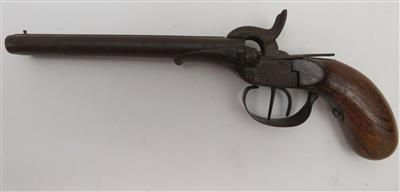 Doppelläufige Kapselschlosspistole, Belgischer Hersteller, 19. Jahrhundert - Klenoty, umění a starožitnosti