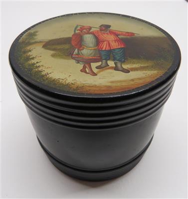 Russische Deckeldose (Tabatiere) Fedoskino, 1. Drittel 20. Jahrhundert - Schmuck, Kunst und Antiquitäten