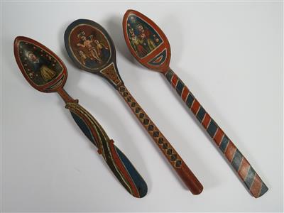 3 Holzlöffel in Viechtauer Art, 20. Jahrhundert - Jewellery, antiques and art