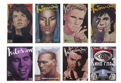 Andy Warhol's "Interview" (gegründet 1969 mit John Wilcock), Zeitschriften-Sammlung von 55 Stück: - Kunst, Antiquitäten und Schmuck