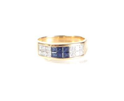 Diamant-Saphirring zus. ca. 0,77 ct - Arte, antiquariato e gioielli
