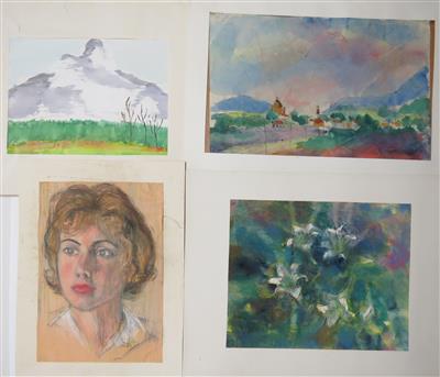 3 Aquarelle, 1 Pastellzeichnung - Umění, starožitnosti a šperky