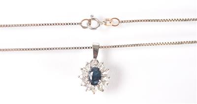 Diamant-Saphiranhänger an Halskette - Umění, starožitnosti a šperky