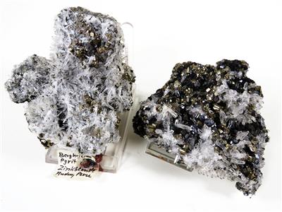 Bergkristall auf Zinkblende und Pyritt - Minerali e fossili
