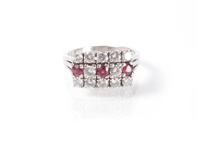 Brillant-Rubinring zus. ca. 0,90 ct - Art, antiques and jewellery