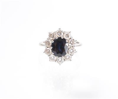 Brillant-Saphirdamenring zus. ca. 1 ct - Kunst, Antiquitäten und Schmuck