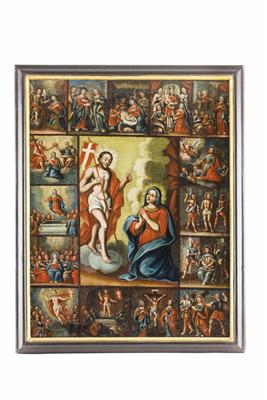 Andachtsbild - nach Art einer Biblia pauperum, Alpenländisch, 17./18. Jahrhundert - Art, antiques and jewellery