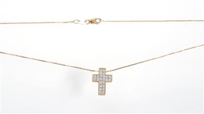 Brillantkreuzanhänger zus. ca. 024 ct, an Fassonhalskette - Arte, antiquariato e gioielli