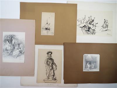 Zwei Tuschefeder- und drei Bleistiftzeichnungen - Arte, antiquariato e gioielli