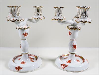 Paar dreiarmige Kerzenleuchter, Herend, Ungarn 2. Hälfte 20. Jahrundert - Jewellery, antiques and art