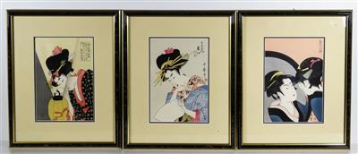 Drei Nachdrucke nach Kitagawa Utamaro, 20. Jahrhundert - Schmuck, Kunst und Antiquitäten