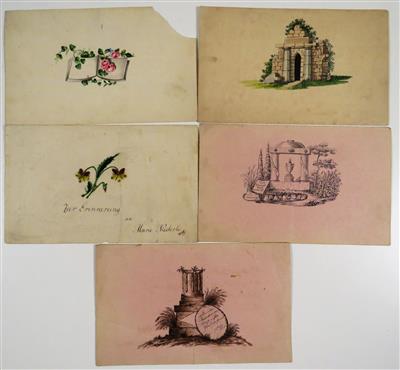 Konvolut von fünf Blättern aus Poesiealbum, 1. Hälfte 19. Jahrhundert - Jewellery, antiques and art