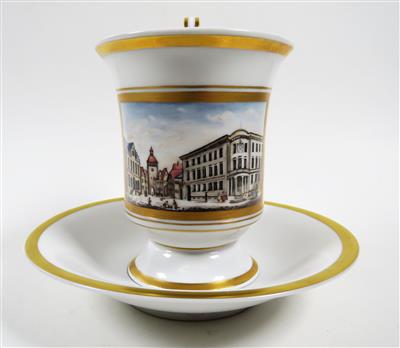 Veduten-Tasse "Neue Residenz von Wiesbaden", KPM-Berlin 19. Jahrhundert - Klenoty, umění a starožitnosti