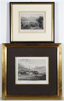 Zwei Drucke mit Ansichten von Fügen im Zillerthal, Mitte 19. Jahrhundert - Arte e antiquariato