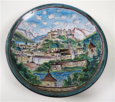 Bild-Wandteller "Salzburg", Schleiss Keramik, Gmunden 3. Viertel 20. Jahrhundert - Klenoty, umění a starožitnosti