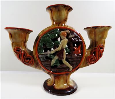 Dreiarmiger Kerzenleuchter, St. Peter Keramik, Graz 2. Drittel 20. Jahrhundert - Schmuck, Kunst und Antiquitäten