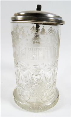 Bierkrug, 1. Hälfte 19. Jahrhundert, mit späterem Silberdeckel - Schmuck, Kunst und Antiquitäten