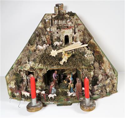 Diorama-Eckkastenkrippe, Alpenländisch, 20. Jahrhundert - Schmuck, Kunst & Antiquitäten