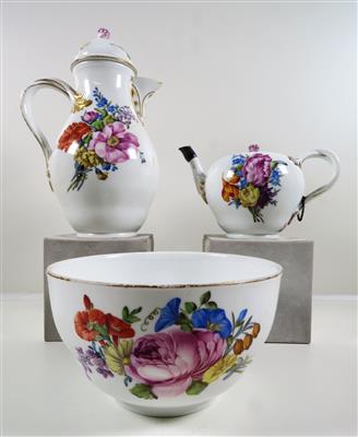 Kaffeekanne, Teekanne und kleine Schüssel, Meissen, um 1780 - Klenoty, umění a starožitnosti