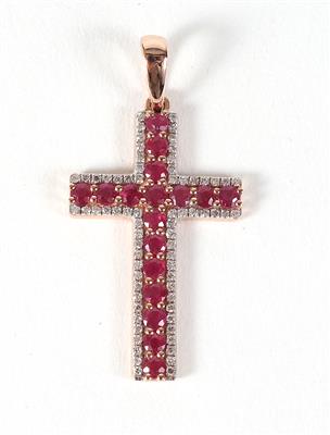 Diamantkreuzanhänger zus. ca.0,15 ct - Jewellery, antiques and art