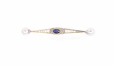 Diamantrautenbrosche mit Saphir - Jewellery, antiques and art