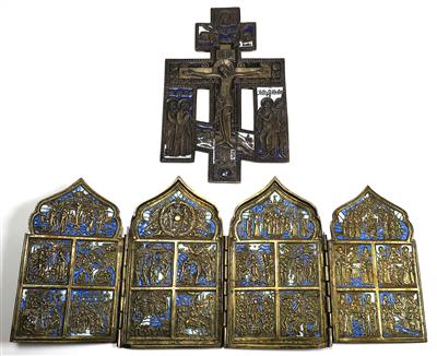 Russisches Ikonenkreuz und Tetraptychon - Jewellery, Works of Art and art