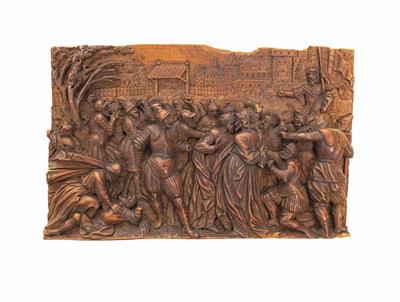 Relief-Paneel "Der Verrat Judas und die Gefangennahme von Jesus sowie Petrus und Malchus", - Schmuck, Kunst & Antiquitäten