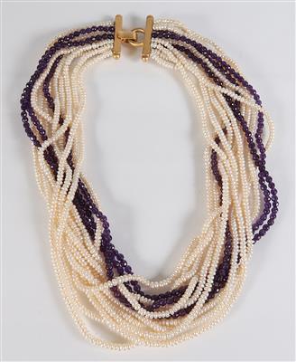 Süsswasserkulturperlen Amethyst Collier 12-reihig - Schmuck, Kunst & Antiquitäten