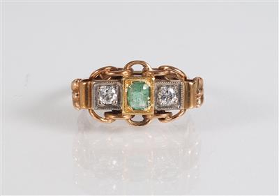 Altschliffdiamant Smaragd Ring - Klenoty, umění a starožitnosti