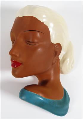 Wandmaske Frauenkopf, Gmundner Keramik, 1950er-Jahre - Schmuck, Kunst & Antiquitäten