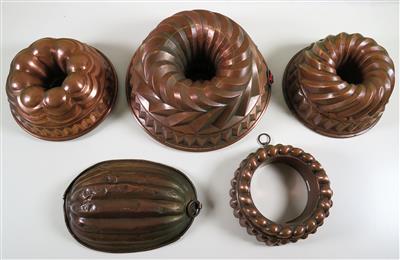 Konvolut von fünf Kupferformen - Schmuck, Kunst & Antiquitäten