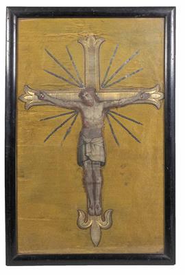 Christus am Kreuz auf Strahlenkranz, Italienisch oder Französisch, 19. Jahrhundert - Schmuck, Kunst & Antiquitäten