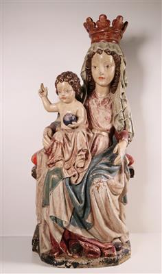 Thronende Madonna mit Kind, in spätgotischem Stil, 20. Jahrhundert - Klenoty, umění a starožitnosti