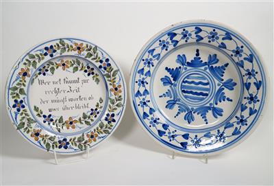 Mühlviertler Teller und böhmischer Teller mit Spruch, 19. Jahrhundert - Gioielli, arte e antiquariato