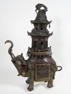 Elefant mit Pagode - Räuchergefäß, Japan oder China, Ende 19. Jahrhundert - Klenoty, umění a starožitnosti