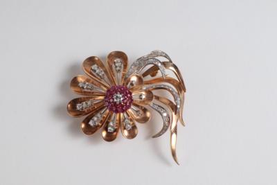 Brillant Diamantbrosche "Blume" zus. ca. 1,40 ct - Gioielli, arte e antiquariato