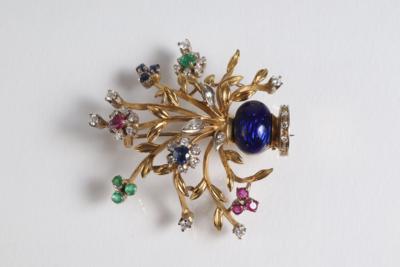 Diamantbrosche "Blumenbukett"zus. ca. 0,35 ct - Antiques, art and jewellery